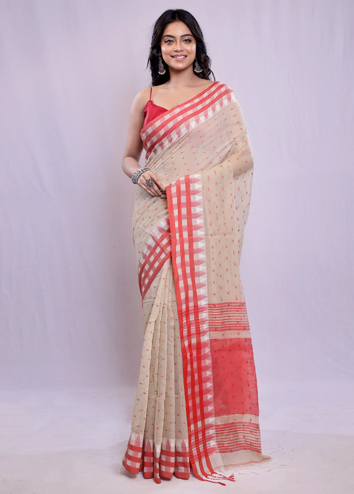 Cream Khadi Cotton Saree With Blouse Piece - Indian Silk House Agencies