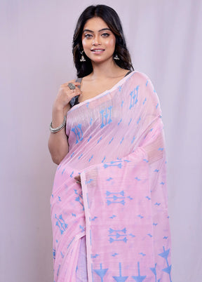 Pink Khadi Cotton Saree With Blouse Piece - Indian Silk House Agencies