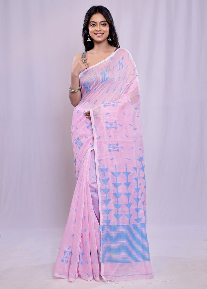 Pink Khadi Cotton Saree With Blouse Piece - Indian Silk House Agencies