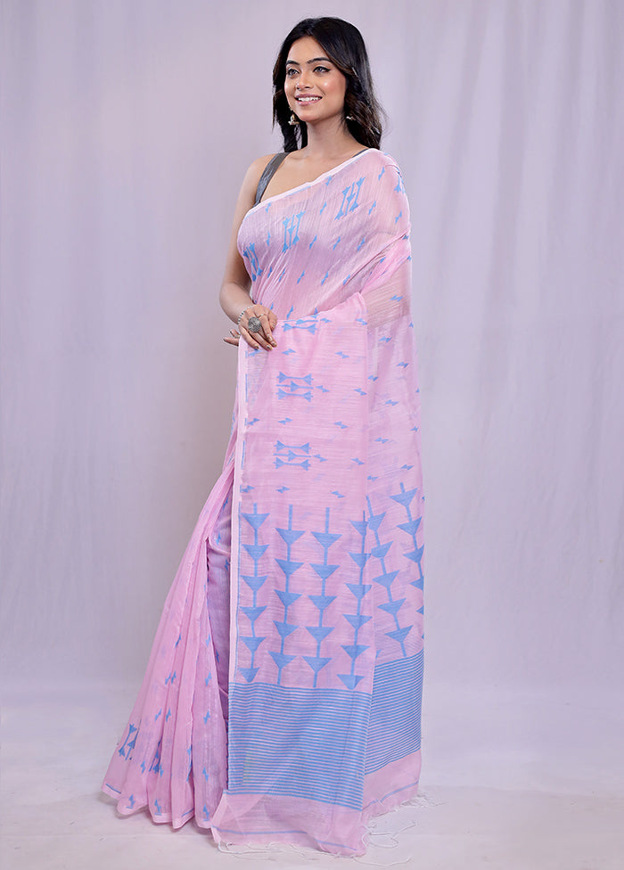 Pink Khadi Cotton Saree With Blouse Piece - Indian Silk House Agencies