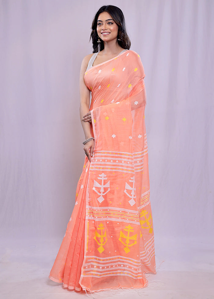 Rust Khadi Cotton Saree With Blouse Piece - Indian Silk House Agencies