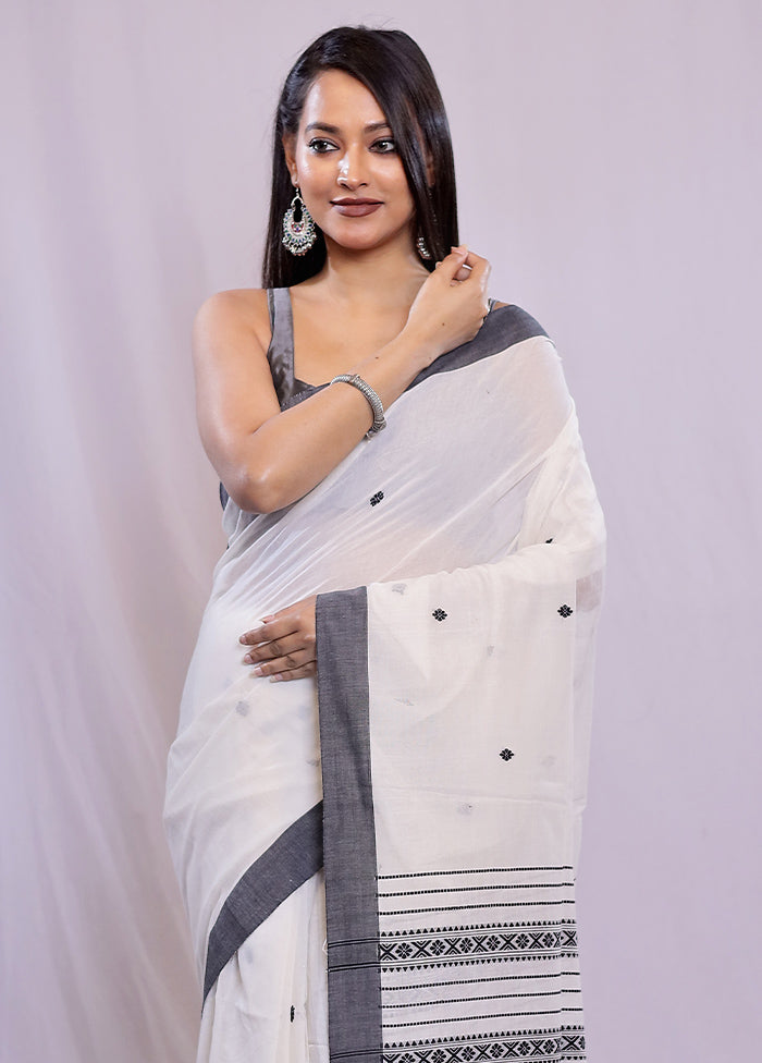 White Khadi Cotton Saree With Blouse Piece - Indian Silk House Agencies