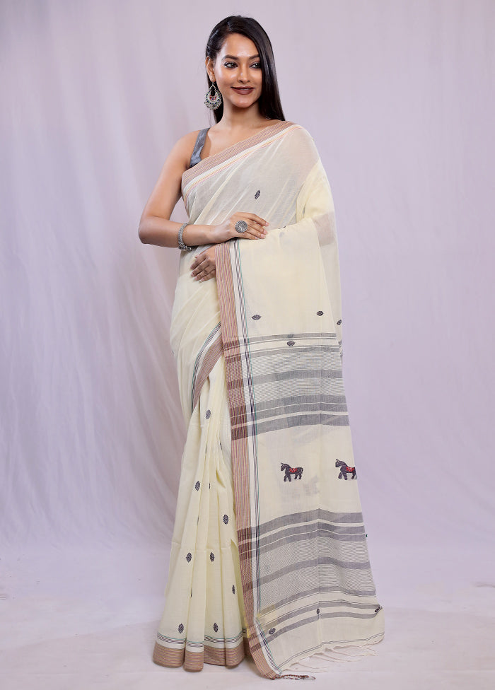 Cream Khadi Cotton Saree With Blouse Piece - Indian Silk House Agencies