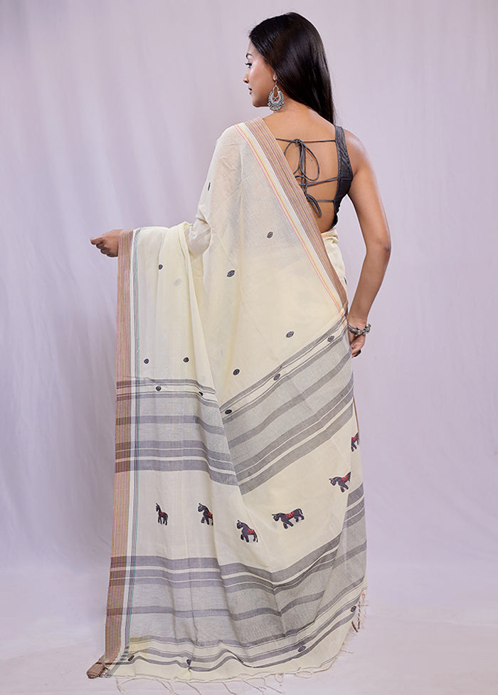 Cream Khadi Cotton Saree With Blouse Piece - Indian Silk House Agencies