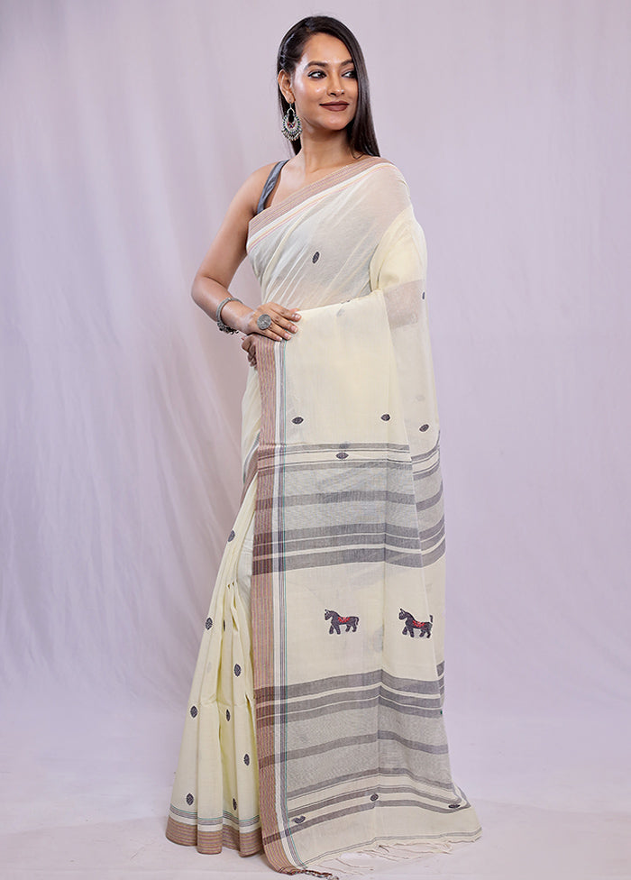 Cream Khadi Cotton Saree With Blouse Piece - Indian Silk House Agencies