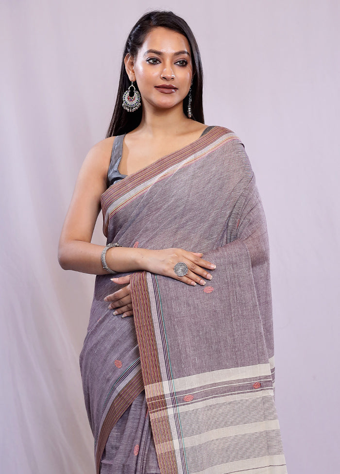 Grey Khadi Cotton Saree With Blouse Piece - Indian Silk House Agencies