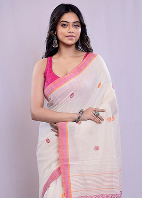 Cream Khadi Cotton Saree With Blouse Piece - Indian Silk House Agencies