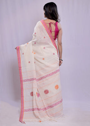 Cream Khadi Cotton Saree With Blouse Piece - Indian Silk House Agencies