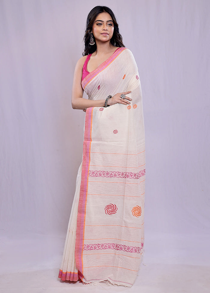 Cream Khadi Cotton Saree With Blouse Piece - Indian Silk House Agencies