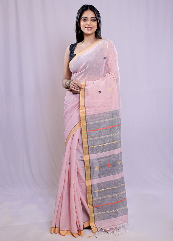 Pink Khadi Cotton Saree With Blouse Piece - Indian Silk House Agencies