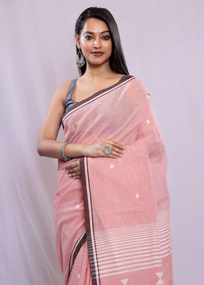 Pink Khadi Cotton Saree With Blouse Piece - Indian Silk House Agencies