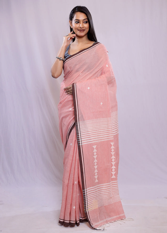 Pink Khadi Cotton Saree With Blouse Piece - Indian Silk House Agencies