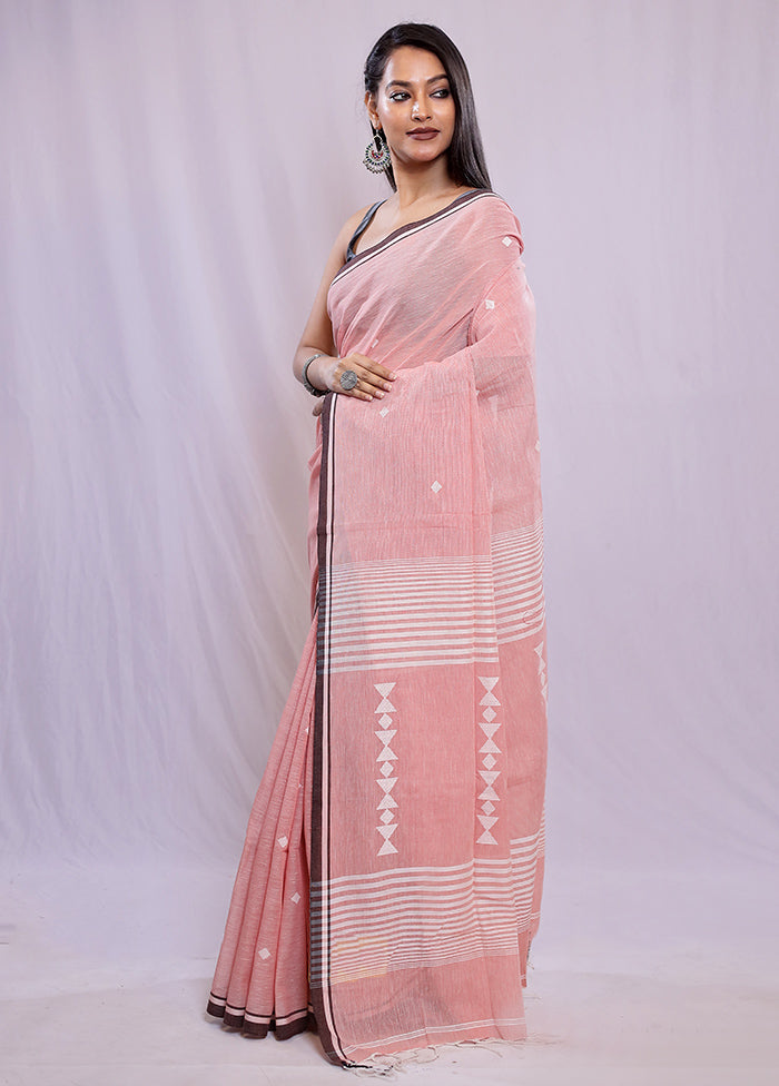 Pink Khadi Cotton Saree With Blouse Piece - Indian Silk House Agencies