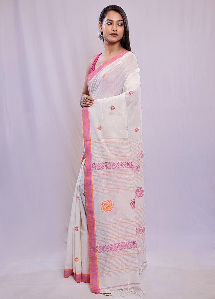 Cream Khadi Cotton Saree With Blouse Piece - Indian Silk House Agencies