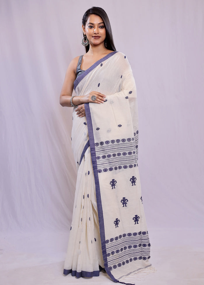 Cream Khadi Cotton Saree With Blouse Piece - Indian Silk House Agencies