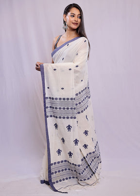 Cream Khadi Cotton Saree With Blouse Piece - Indian Silk House Agencies