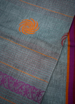 Grey Khadi Cotton Saree With Blouse Piece - Indian Silk House Agencies