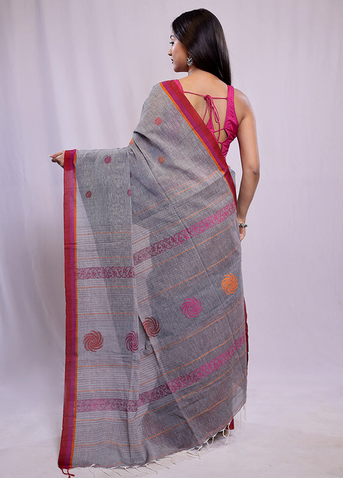 Grey Khadi Cotton Saree With Blouse Piece - Indian Silk House Agencies