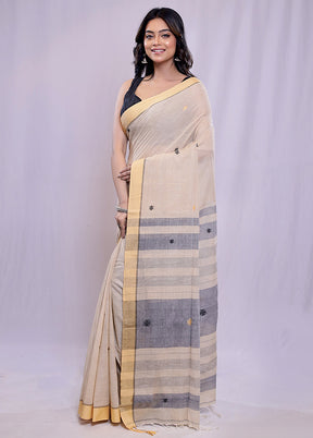 Cream Khadi Cotton Saree With Blouse Piece - Indian Silk House Agencies