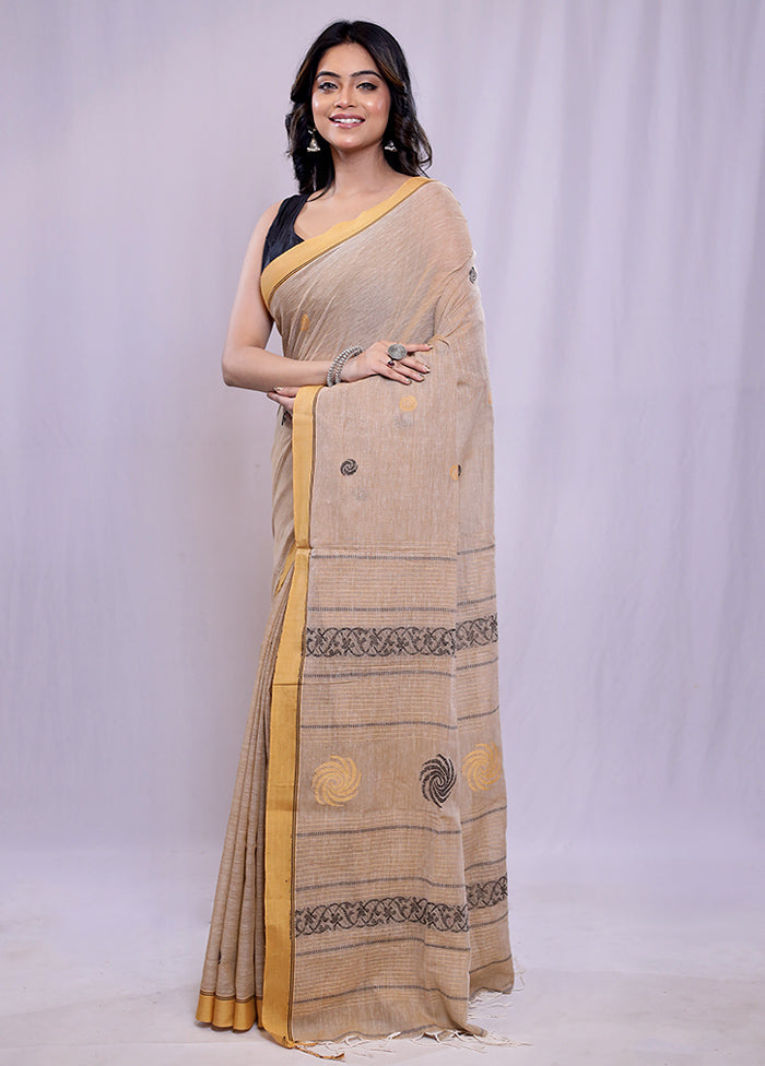 Cream Khadi Cotton Saree With Blouse Piece - Indian Silk House Agencies