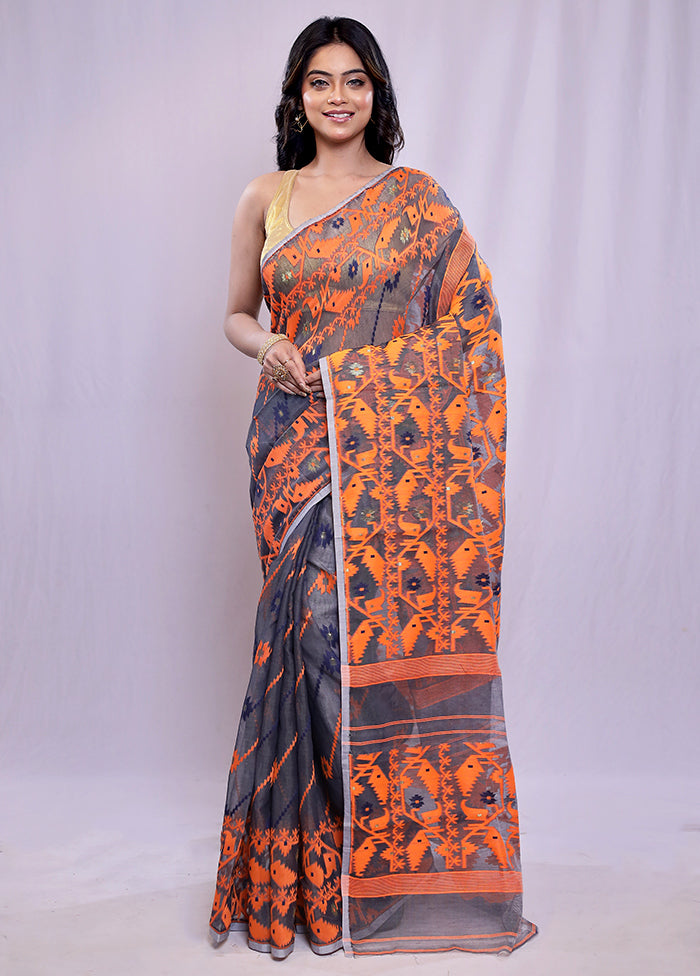 Grey Tant Cotton Saree Without Blouse Piece - Indian Silk House Agencies