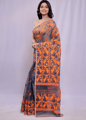 Grey Tant Cotton Saree Without Blouse Piece - Indian Silk House Agencies