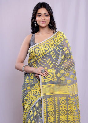 Grey Tant Cotton Saree Without Blouse Piece - Indian Silk House Agencies