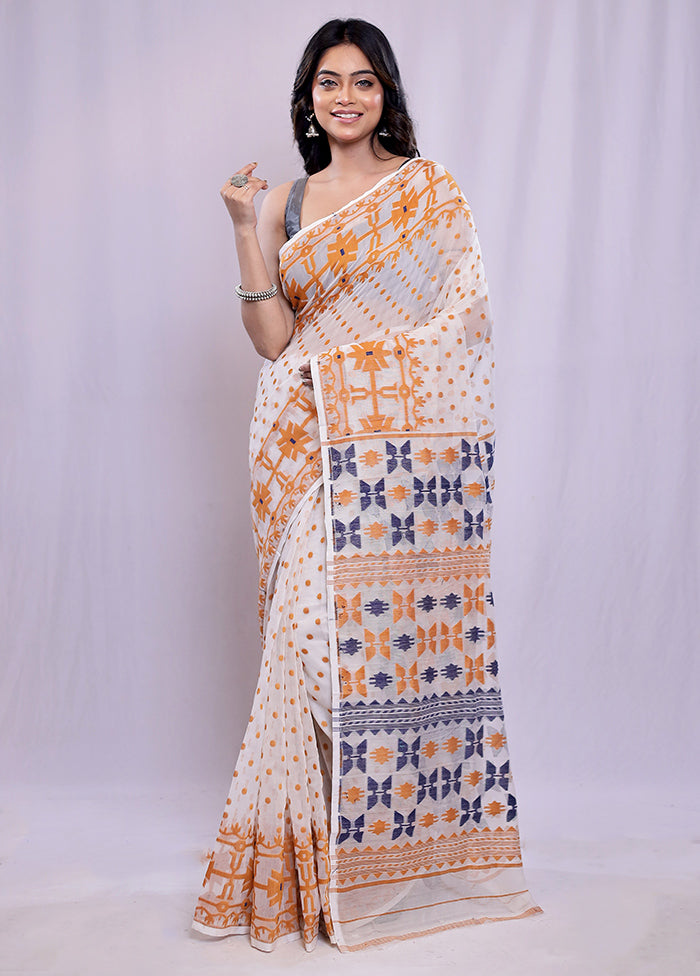 Cream Tant Cotton Saree Without Blouse Piece - Indian Silk House Agencies