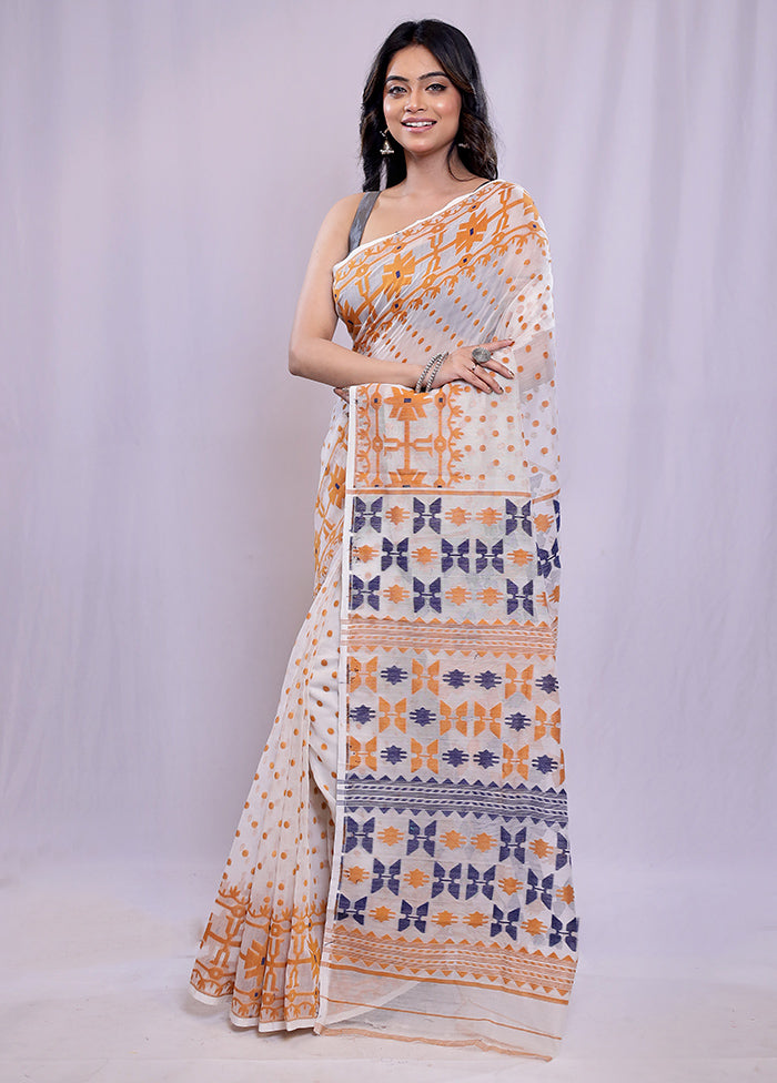 Cream Tant Cotton Saree Without Blouse Piece - Indian Silk House Agencies