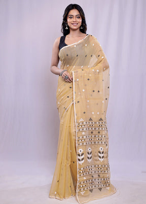 Cream Tant Cotton Saree Without Blouse Piece - Indian Silk House Agencies