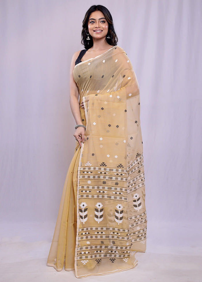 Cream Tant Cotton Saree Without Blouse Piece - Indian Silk House Agencies