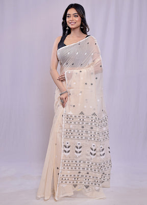 Cream Tant Cotton Saree Without Blouse Piece - Indian Silk House Agencies