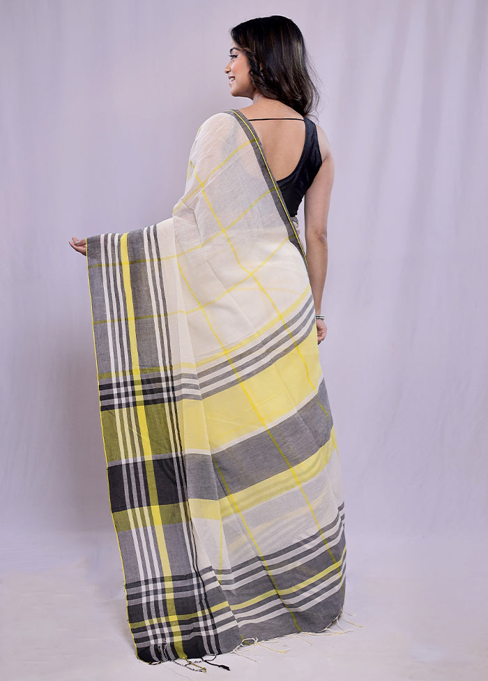 White Khadi Cotton Saree With Blouse Piece - Indian Silk House Agencies