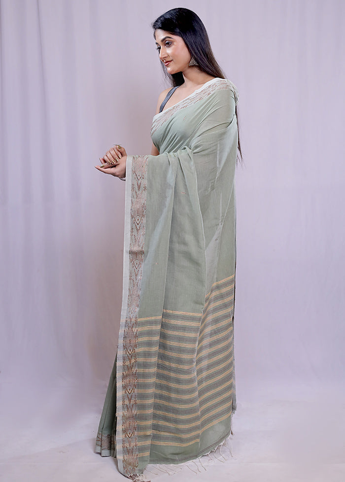 Green Khadi Cotton Saree With Blouse Piece - Indian Silk House Agencies