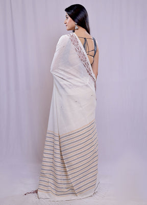 Cream Khadi Cotton Saree With Blouse Piece - Indian Silk House Agencies