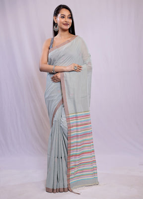 Green Khadi Cotton Saree With Blouse Piece - Indian Silk House Agencies