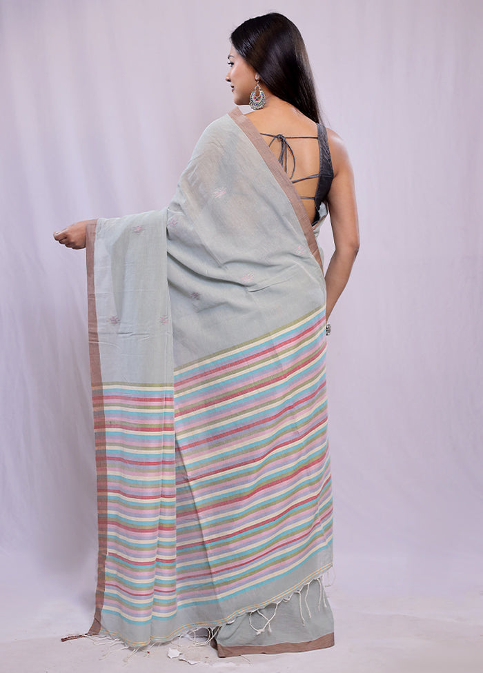 Green Khadi Cotton Saree With Blouse Piece - Indian Silk House Agencies