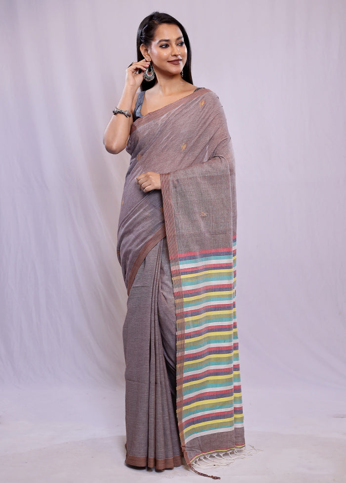 Brown Khadi Cotton Saree With Blouse Piece - Indian Silk House Agencies