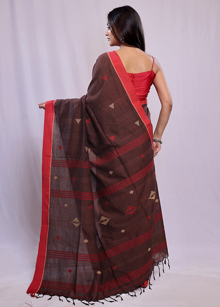 Brown Khadi Cotton Saree With Blouse Piece - Indian Silk House Agencies