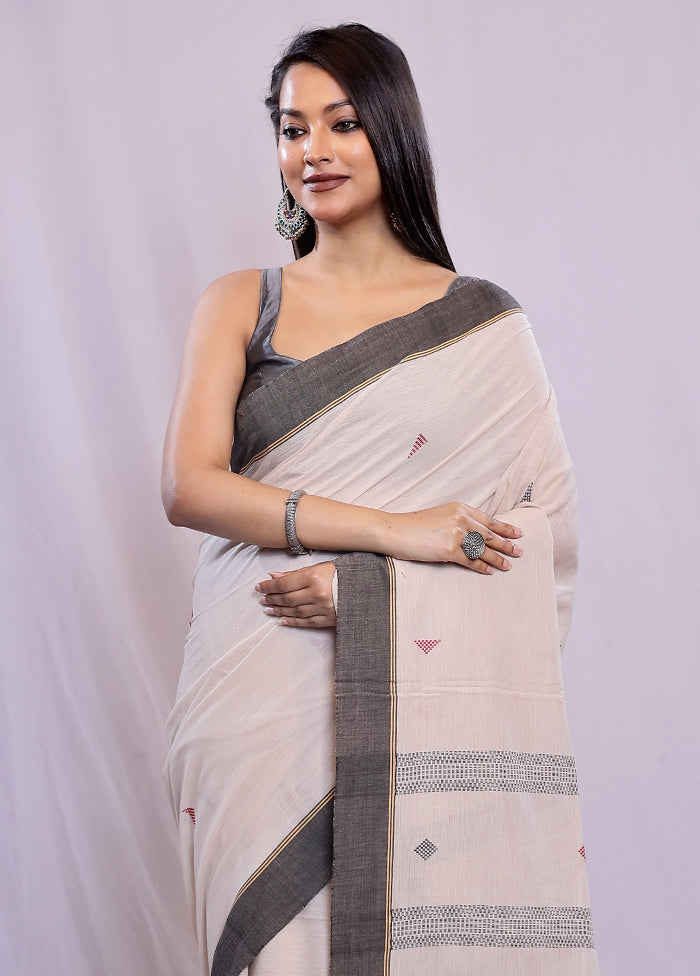 Cream Khadi Cotton Saree With Blouse Piece - Indian Silk House Agencies