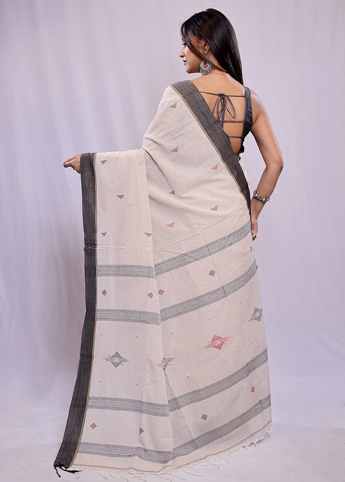 Cream Khadi Cotton Saree With Blouse Piece - Indian Silk House Agencies