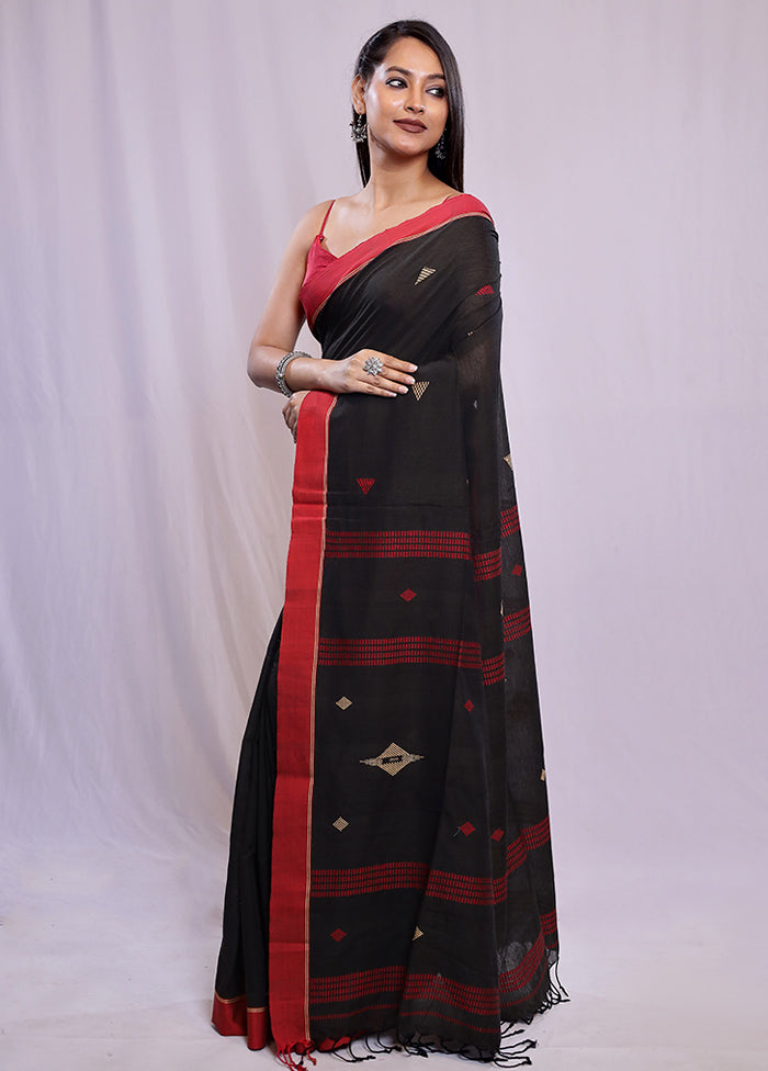 Black Khadi Cotton Saree With Blouse Piece - Indian Silk House Agencies