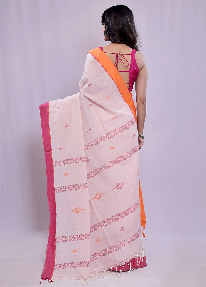 Peach Khadi Cotton Saree With Blouse Piece - Indian Silk House Agencies