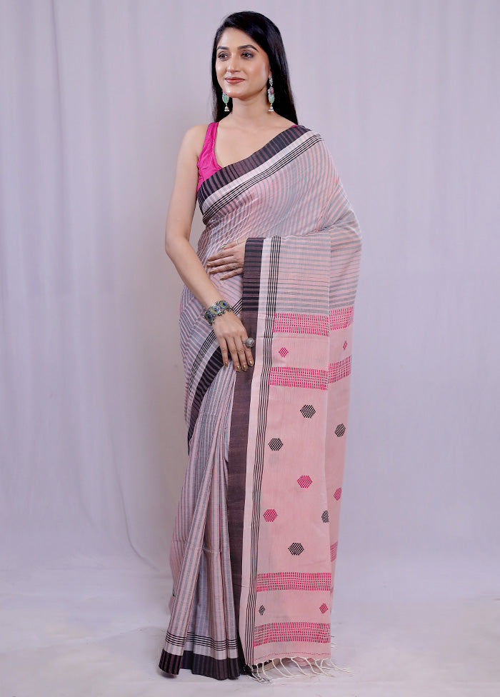 Pink Khadi Cotton Saree With Blouse Piece - Indian Silk House Agencies