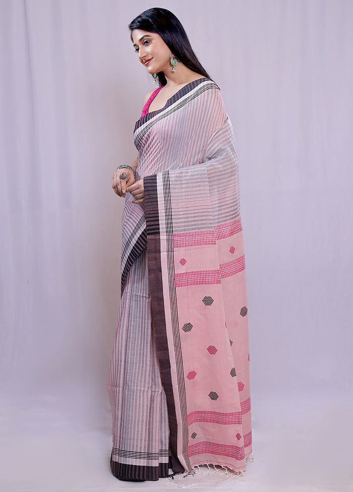 Pink Khadi Cotton Saree With Blouse Piece - Indian Silk House Agencies