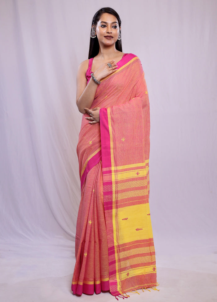 Orange Khadi Cotton Saree With Blouse Piece - Indian Silk House Agencies