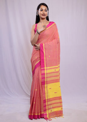 Orange Khadi Cotton Saree With Blouse Piece - Indian Silk House Agencies