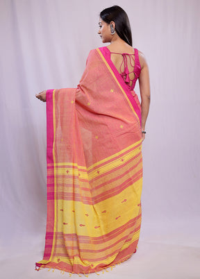 Orange Khadi Cotton Saree With Blouse Piece - Indian Silk House Agencies