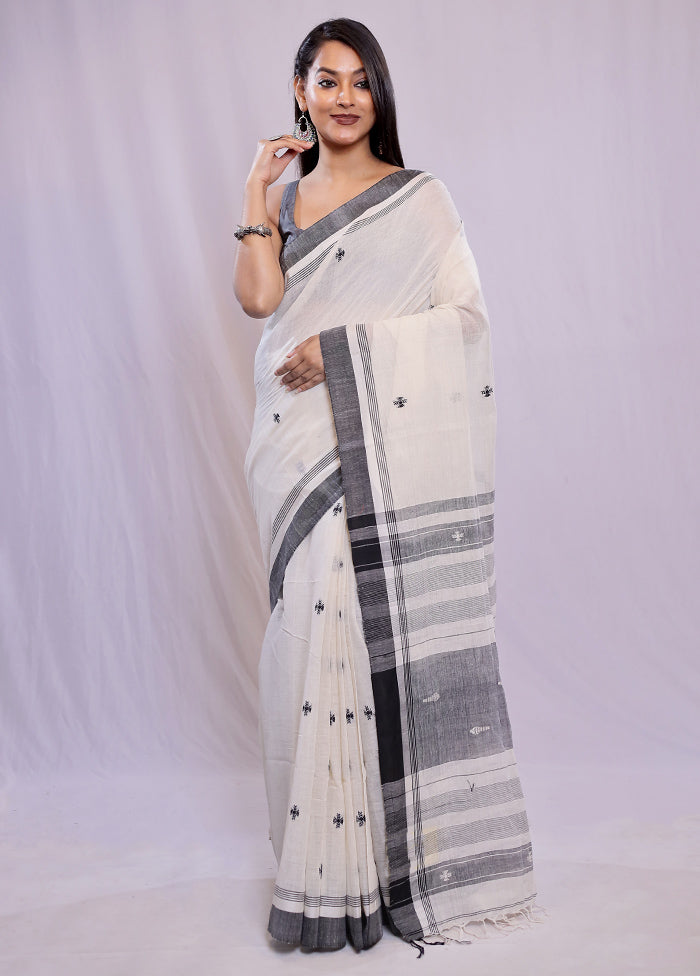 Cream Khadi Cotton Saree With Blouse Piece - Indian Silk House Agencies