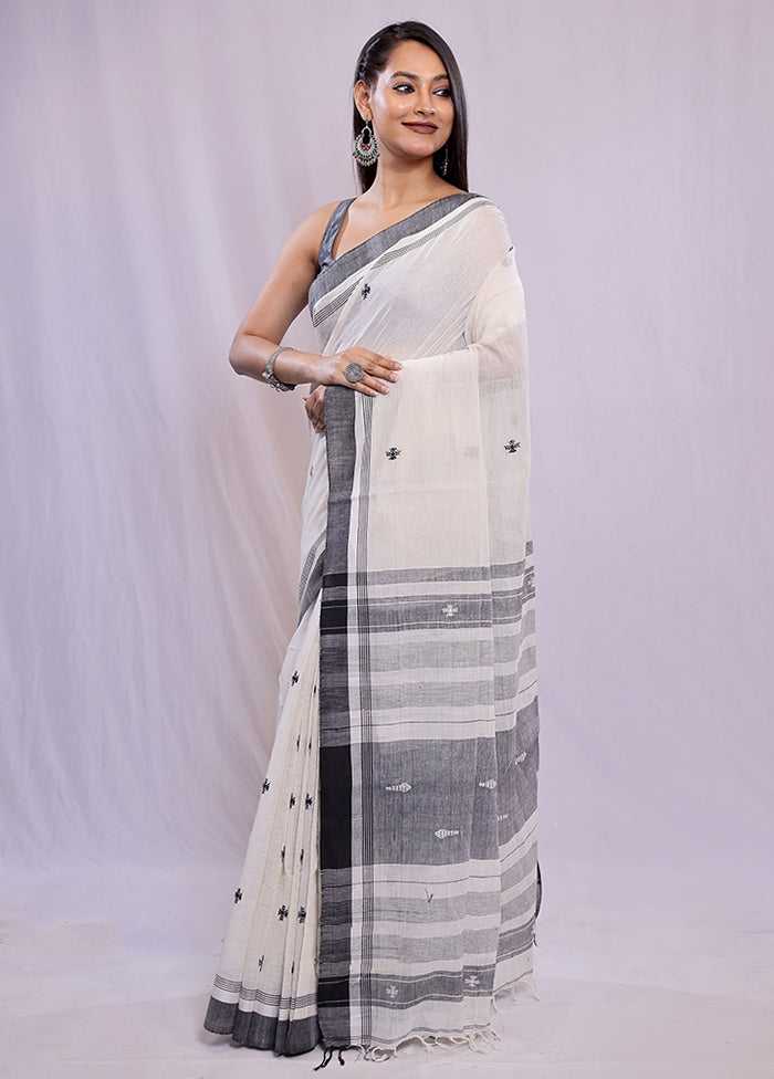 Cream Khadi Cotton Saree With Blouse Piece - Indian Silk House Agencies